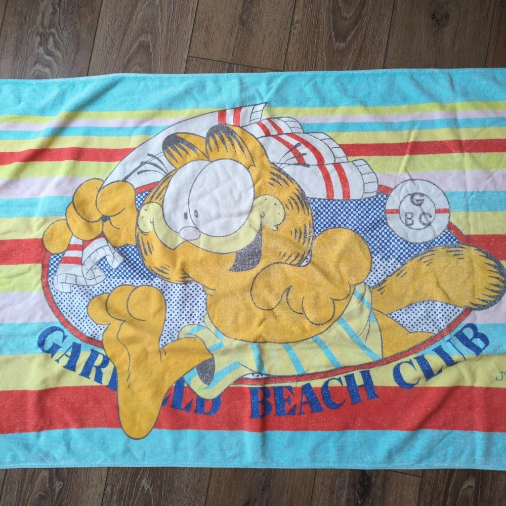 Vtg 1978 Garfield Beach Club Towel Blue Striped Jim Davis Cartoon Stripe 57x29